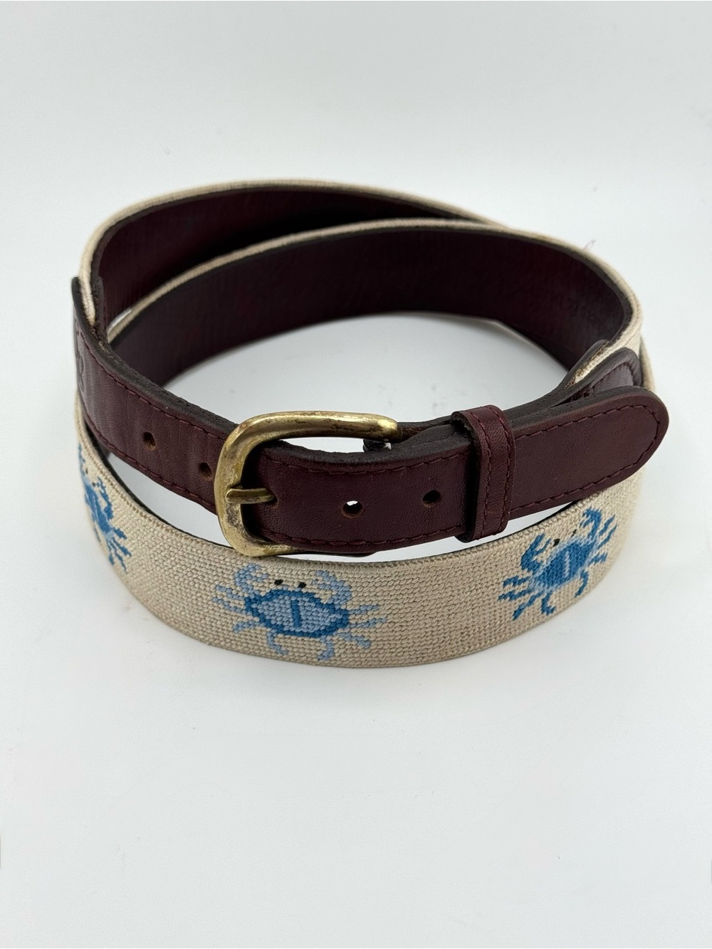 Smathers & Branson 38 Blue Crabs Needlepoint Belt Solid Brass Buckle in Oatmeal - Picture 3 of 13